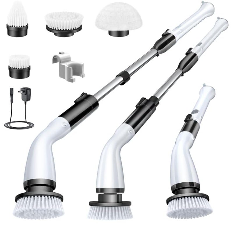LABIGO Electric Spin Scrubber LA1 Pro, Cordless Spin Scrubber with 4 Replaceable Brush Heads and Adjustable Size Extension Handle Power Full Cleaning Brush for Bathroom Floor (Deep Black) - Image 1